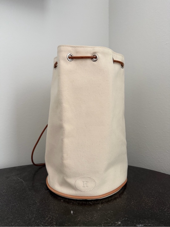 Hermes Cream Canvas Bucket Bag w/ Brown Leather Drawstring - Authentic Pre-Loved main image 7